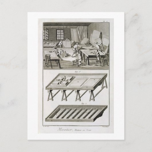 Carte Postale Un atelier de fabricant de miroirs et des outils,  (Devant)