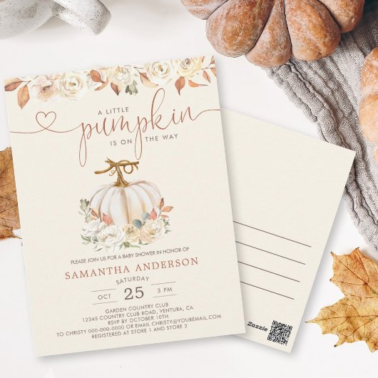 Carte Postale Un Baby shower D'Automne Rustique Un Peu Citrouill