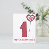 Carte Postale Un ! Ballon Anniversaire Mignon - 1er Anniversaire (Debout devant)
