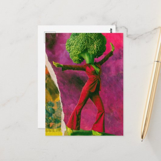 Carte Postale Un beau brocoli de danse rétro (Devant/Arrière en situation)