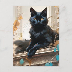 Carte Postale Un beau chat noir aux cheveux longs