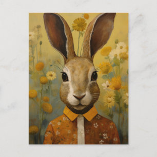 Carte Postale Un beau lapin brun dans une chemise florale
