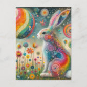 Carte Postale Un beau lapin en surreal Fleur sauvage (Devant)