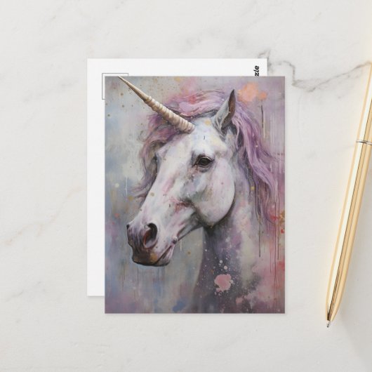 Carte Postale Un beau licorne violet (Devant/Arrière en situation)