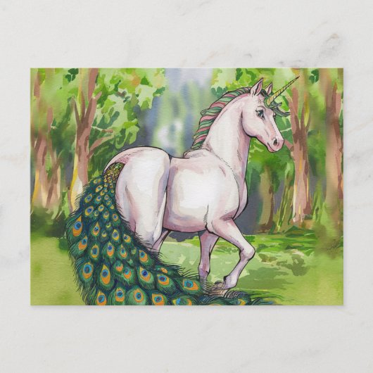 Carte Postale Un beau paon à licorne (Devant)