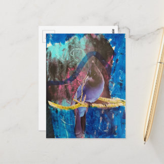 Carte Postale Un bel oiseau qui est bleu Collage de médias mixte