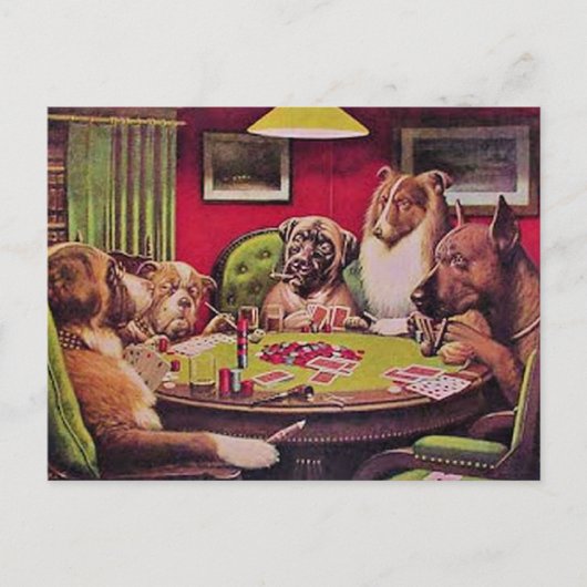 Carte Postale Un Bluff Audacieux, Chiens Jouant au Poker, (Devant)