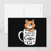Carte Postale Un bon début de journée avec le café et le chat am (Devant / Derrière)