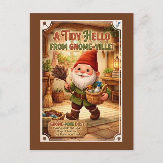 Carte Postale "Un Bonjour Rangé" Gnome Salutation (Devant)
