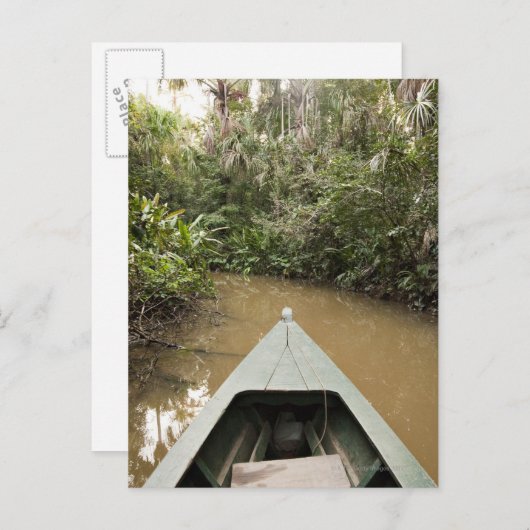 Carte Postale Un canoë en bois fait en arbre d'Eucylptus flotte (Devant / Derrière)