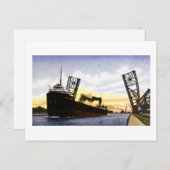 Carte Postale Un cargo Vide Passant Le Pont Bascule, Serrure Soo (Devant / Derrière)