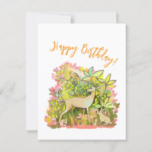Carte Postale Un cerf, un lapin et des amis oiseaux peignant