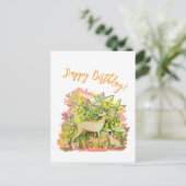 Carte Postale Un cerf, un lapin et des amis oiseaux peignent (Debout devant)