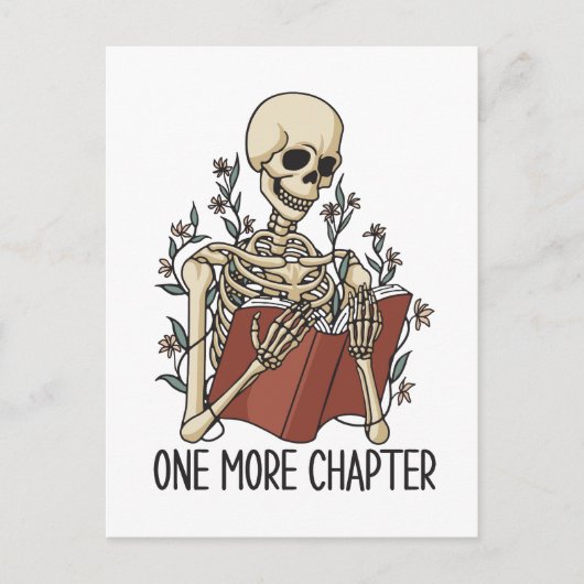Carte Postale "Un chapitre de plus" Livre de lecture Skeleton (Devant)