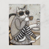 Carte Postale Un Chat Adorable Avec Café Encaustic (Devant)