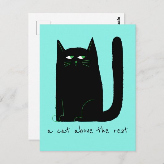 Carte Postale Un chat au-dessus du reste mignon Humour chat noir (Devant / Derrière)