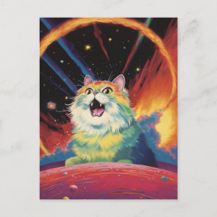 Carte Postale Un chat blanc duveteux dans l'espace