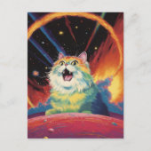 Carte Postale Un chat blanc duveteux dans l'espace (Devant)
