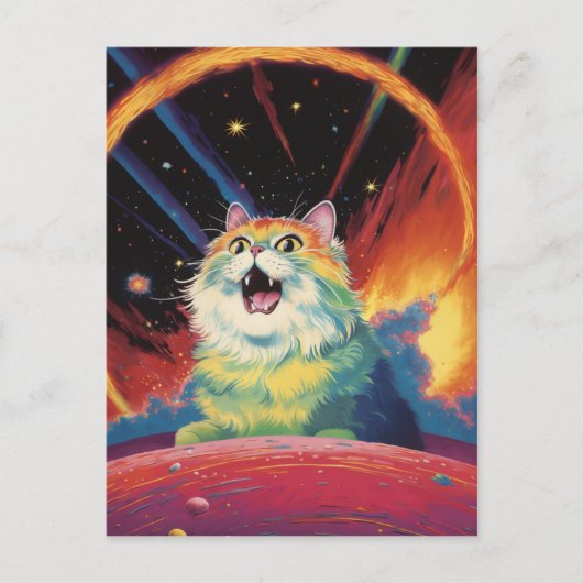 Carte Postale Un chat blanc duveteux dans l'espace (Devant)