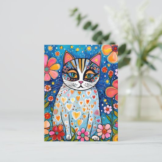 Carte Postale Un chat coloré (Debout devant)