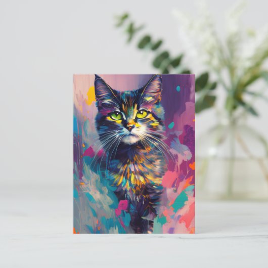 Carte Postale Un Chat Coloré (Debout devant)