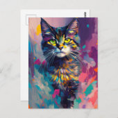 Carte Postale Un Chat Coloré (Devant / Derrière)