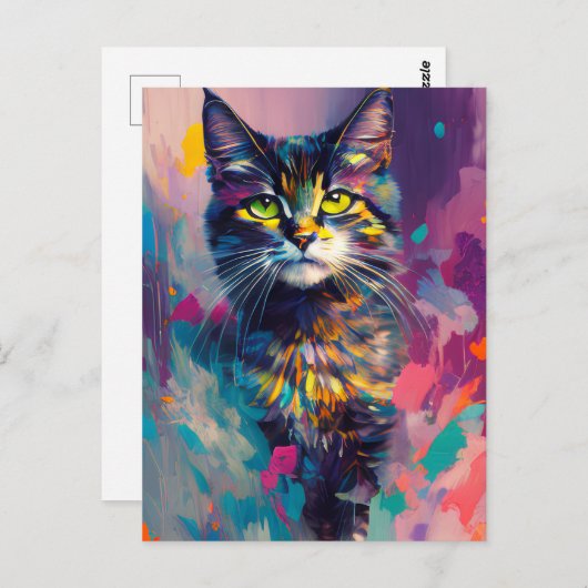 Carte Postale Un Chat Coloré (Devant / Derrière)