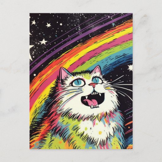 Carte Postale Un chat coloré et duveteux dans l'espace (Devant)
