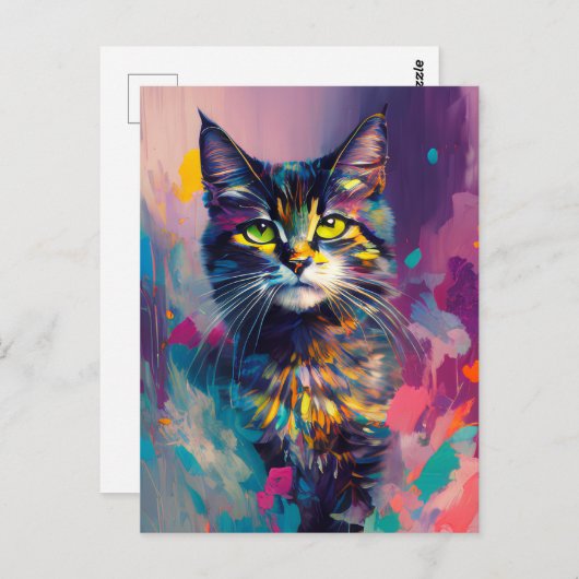 Carte Postale Un Chat Coloré Mignons (Devant / Derrière)