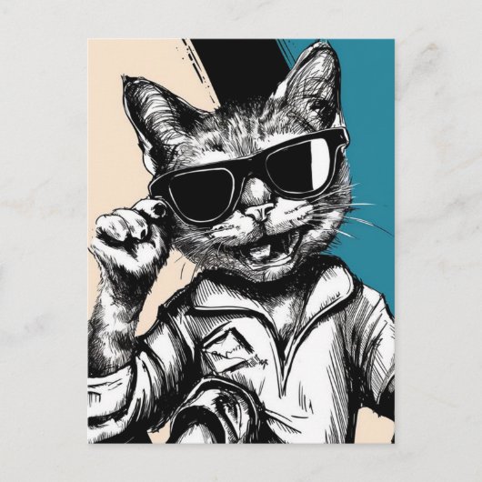 Carte Postale Un chat Cool en lunettes de soleil (Devant)