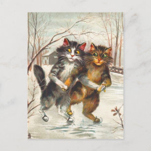 Carte Postale Un Chat Couple Patinage sur glace