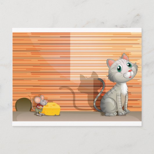 Carte Postale Un chat et un rat au fromage (Devant)