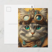 Carte Postale un chat gris steampunk adorable (Devant / Derrière)