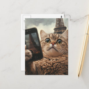 Carte Postale Un chat mignon qui prend un selfie à Paris