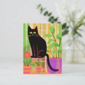 Carte Postale Un Chat Noir Avec Chaise Plaid Pour Usines Ménagèr (Debout devant)