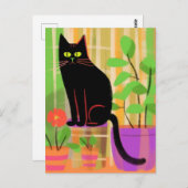 Carte Postale Un Chat Noir Avec Chaise Plaid Pour Usines Ménagèr (Devant / Derrière)