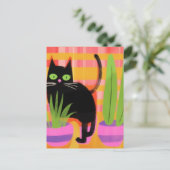 Carte Postale Un Chat Noir Avec Des Usines (Debout devant)