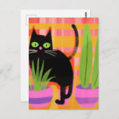 Carte Postale Un Chat Noir Avec Des Usines (Devant / Derrière)