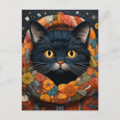 Carte Postale Un chat noir dans un chandail floral (Devant)