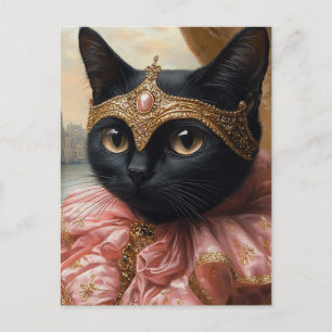 Carte Postale Un chat noir royal en rose et or