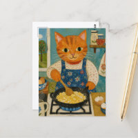 Un chat roux mignon faisant des œufs brouillés
