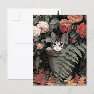 Carte Postale Un chaton adorable dans un pot à fleurs