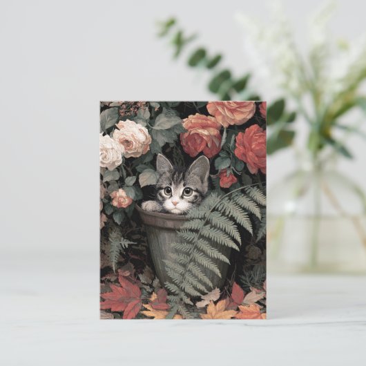 Carte Postale Un chaton adorable dans un pot à fleurs (Debout devant)