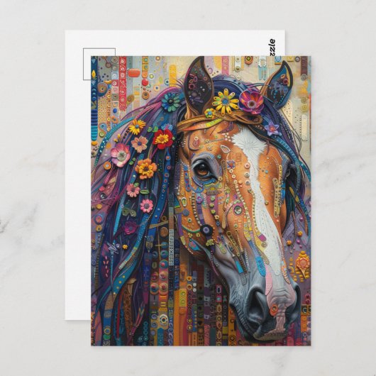 Carte Postale Un Cheval Floral (Devant / Derrière)