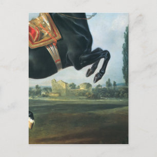 Carte Postale Un cheval noir exécutant la Courbette