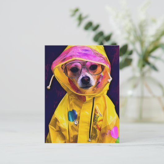 Carte Postale Un chien adorable en Raincoat jaune (Debout devant)