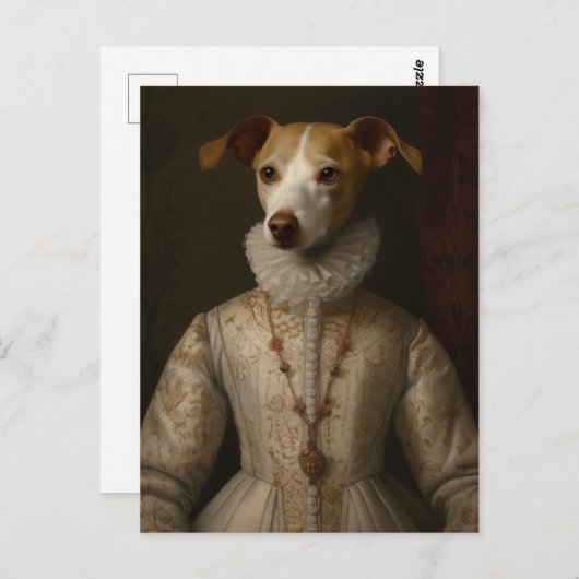 Carte Postale Un chien en robe renaissance (Devant / Derrière)