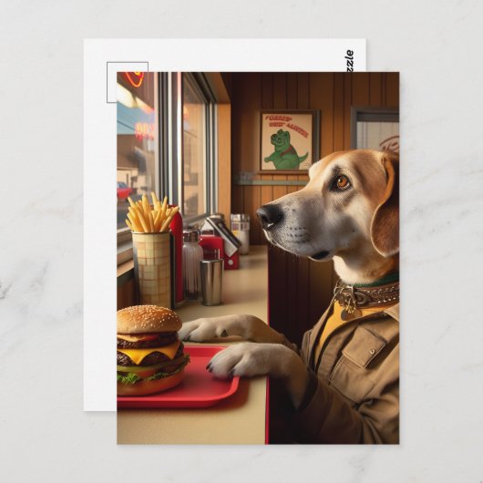 Carte Postale Un chien mignon au Diner (Devant / Derrière)