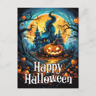 Carte Postale Un Citrouille d'Halloween tristement heureux