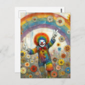 Carte Postale Un clown mignon dans une prairie arc-en-ciel (Devant / Derrière)